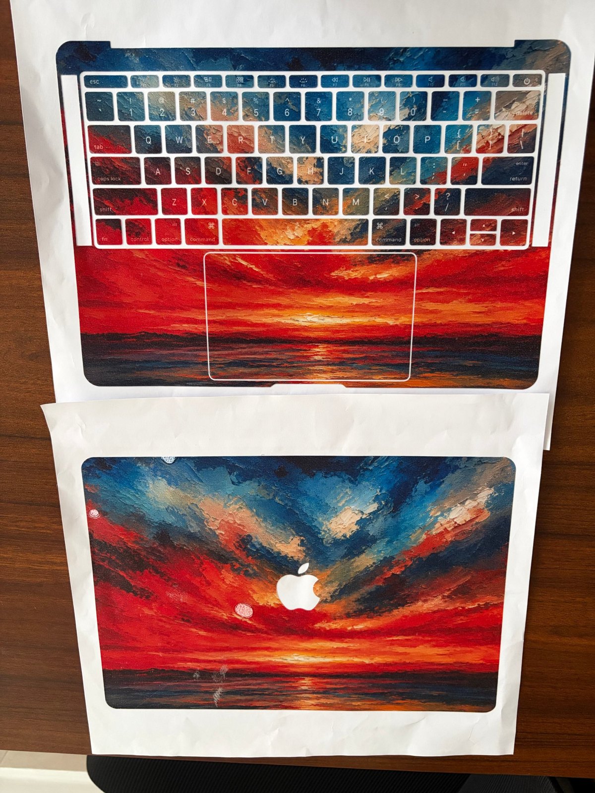 Printed and hand-weeded custom MacBook skin, keyboard and lid sheets ready to ship