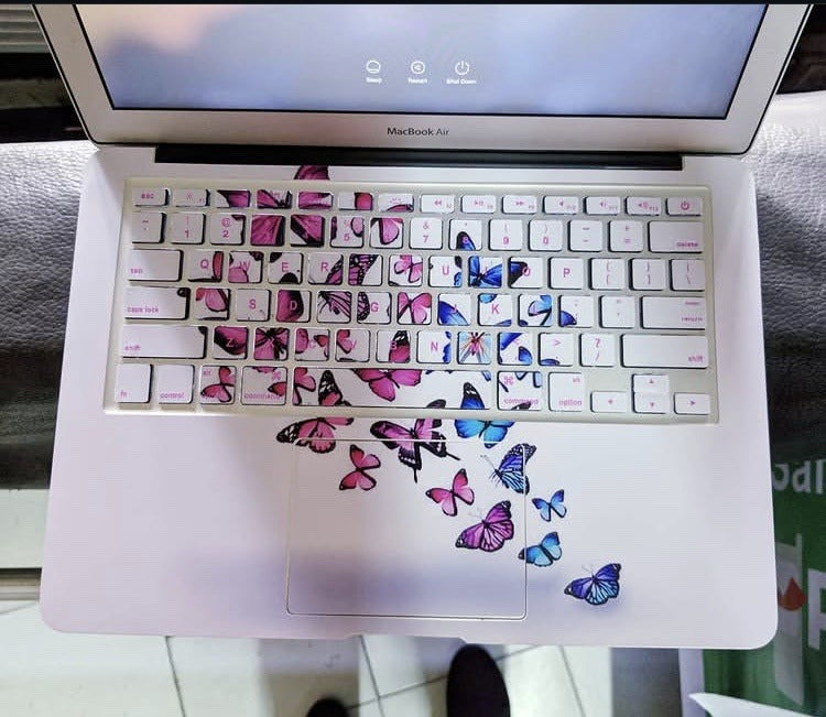 Butterfly Flight laptop skin on a MacBook keyboard