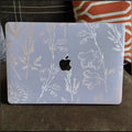 Lilac Line Botanical laptop skin on a MacBook lid