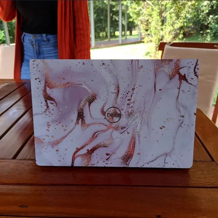 Copper Swirl Marble laptop skin on a Dell lid
