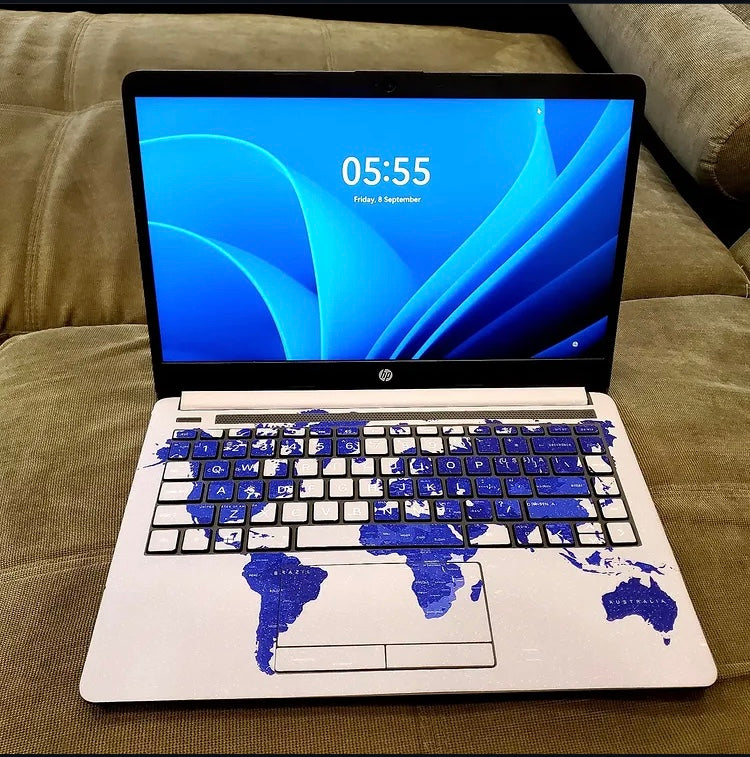 World Map laptop skin on an HP keyboard