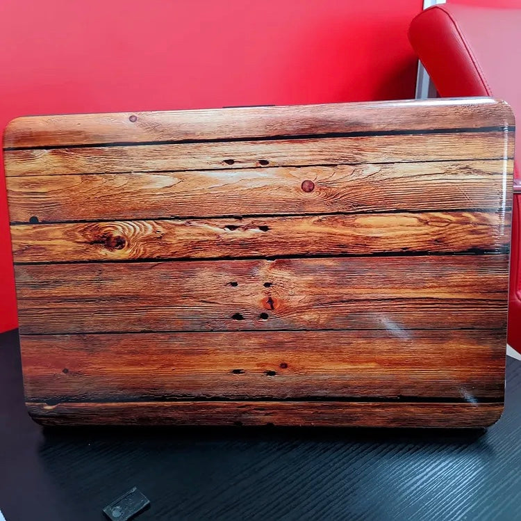 Rustic Wood laptop skin on an HP lid