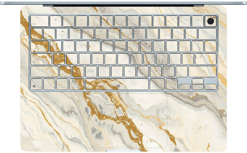 Tella Skins White Gold Marble MacBook skin keyboard with full key coverage