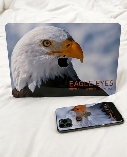 Eagle Eyes custom laptop skin with matching phone skin